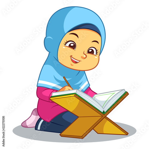 Moslem Girl Praying Koran