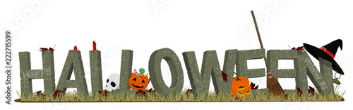 Halloween stone alphabet and the accessories in the graveyard