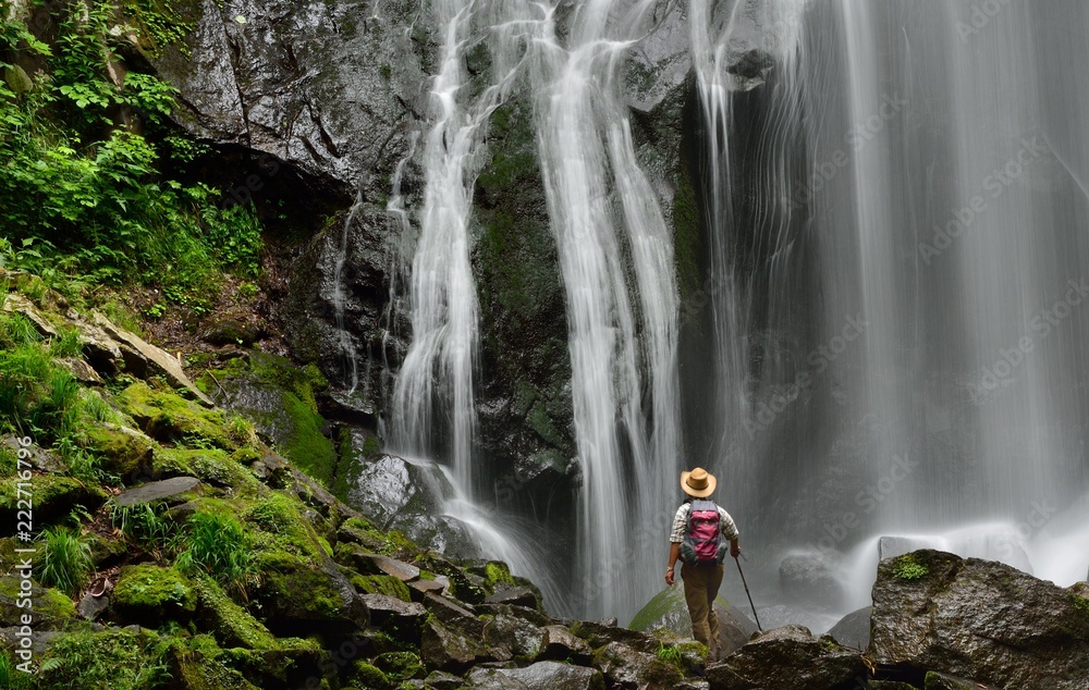 Obraz premium 滝の渓谷を歩く 