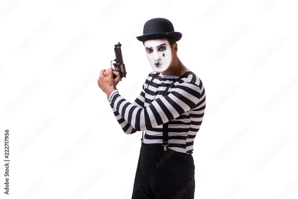 Mime with handgun isolated on white background Mime with handgun isolated on white background