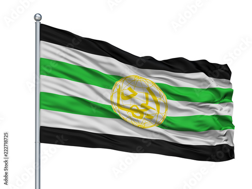 Harkat Ul Mujahideen Flag On Flagpole, Isolated On White Background, 3D Rendering photo