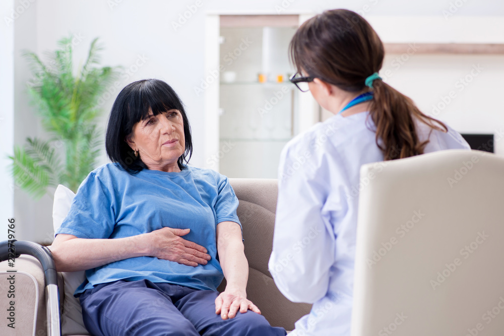 Fototapeta premium Young doctor visiting old mature woman for check-up