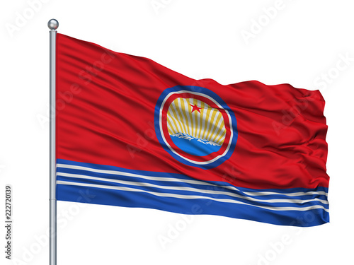 North Korea Naval Ensign Flag On Flagpole, Isolated On White Background, 3D Rendering photo