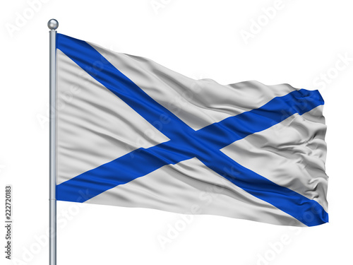 Russia Naval Ensign Flag On Flagpole, Isolated On White Background, 3D Rendering photo