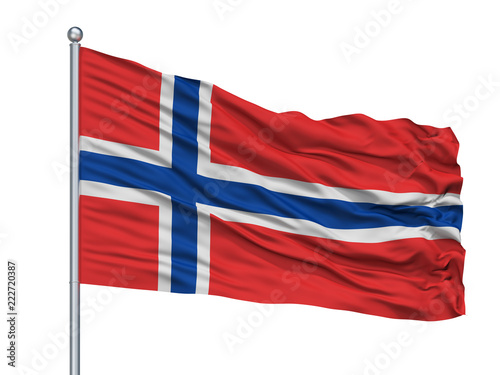 Norway Flag On Flagpole, Isolated On White Background, 3D Rendering photo