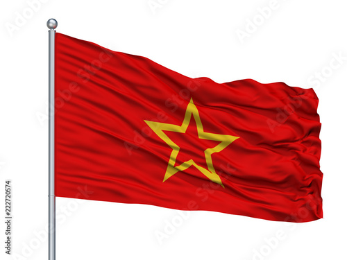 Red Army Flag On Flagpole, Isolated On White Background, 3D Rendering photo