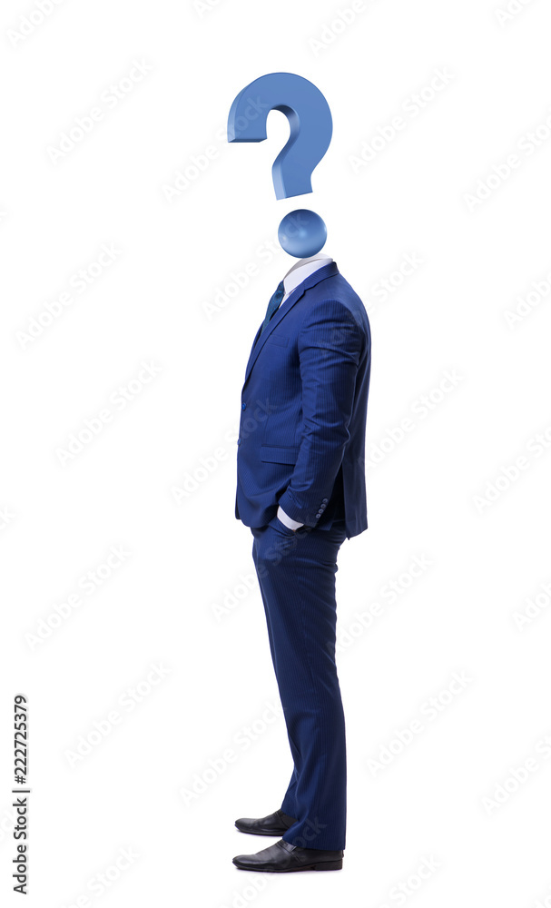 Businessman with question mark instead of his head Businessman with question mark instead of his head