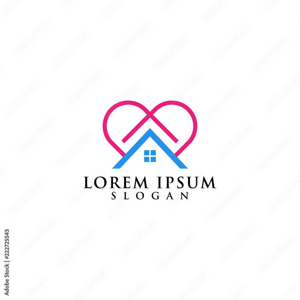 logo design home love, abstract health illustration real estate building