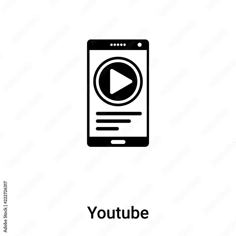 Youtube icon vector isolated on white background, logo concept of Youtube sign on transparent background, black filled symbol Youtube icon vector isolated on white background, logo concept of Youtube sign on transparent background, black filled symbol