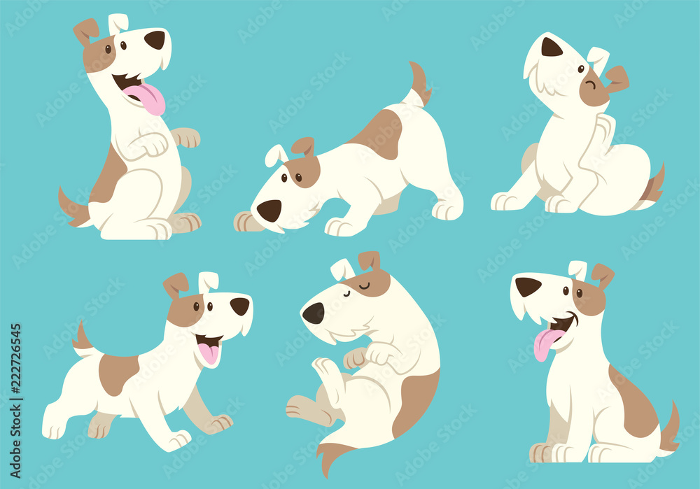 jack russel terrier dog cartoon set - obrazy, fototapety, plakaty 