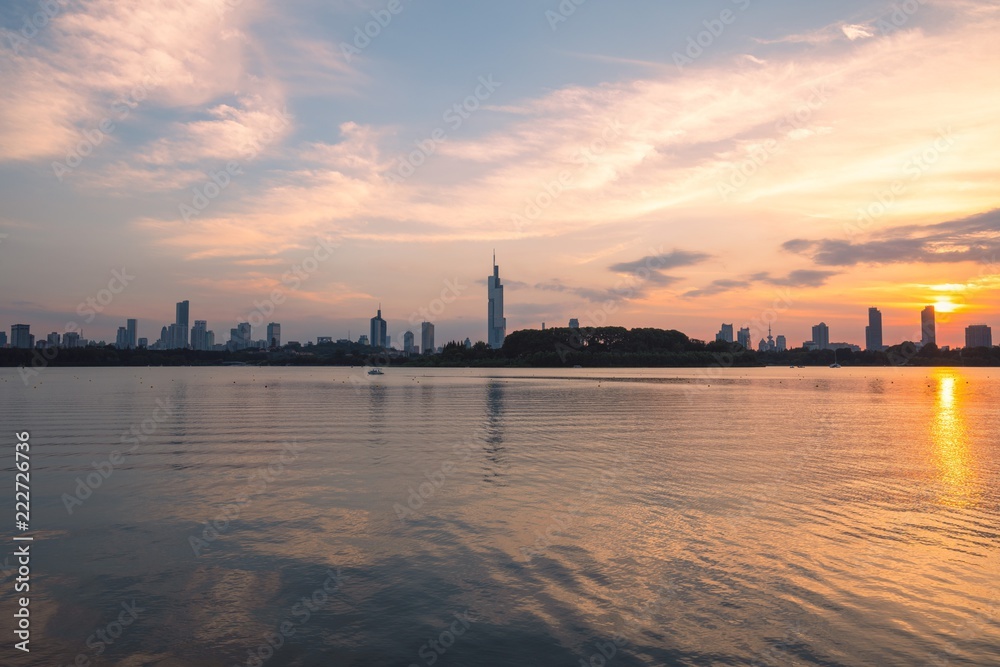 Xuanwu Lake in Nanjing City at Sunset in Summer