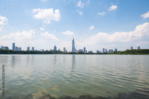 Skyline of Nanjing City by Xuanwu Lake in Summer