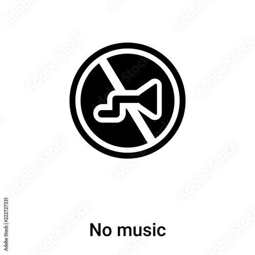 No music icon vector isolated on white background, logo concept of No music sign on transparent background, black filled symbol