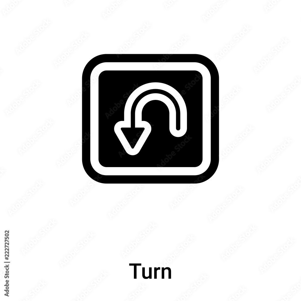 Turn icon vector isolated on white background, logo concept of Turn sign on transparent background, black filled symbol Turn icon vector isolated on white background, logo concept of Turn sign on transparent background, black filled symbol