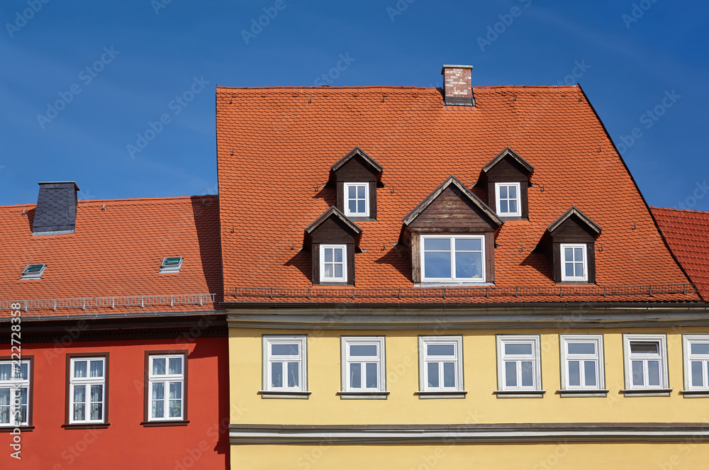 Close-up on historical timber houses in Erfurt, Thuringia, Germany