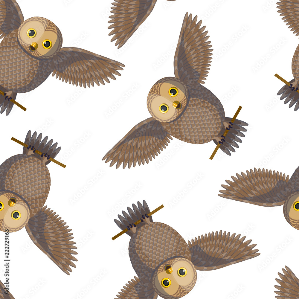Obraz premium Seamless pattern with brown owls