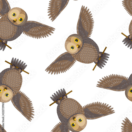 Seamless pattern with brown owls