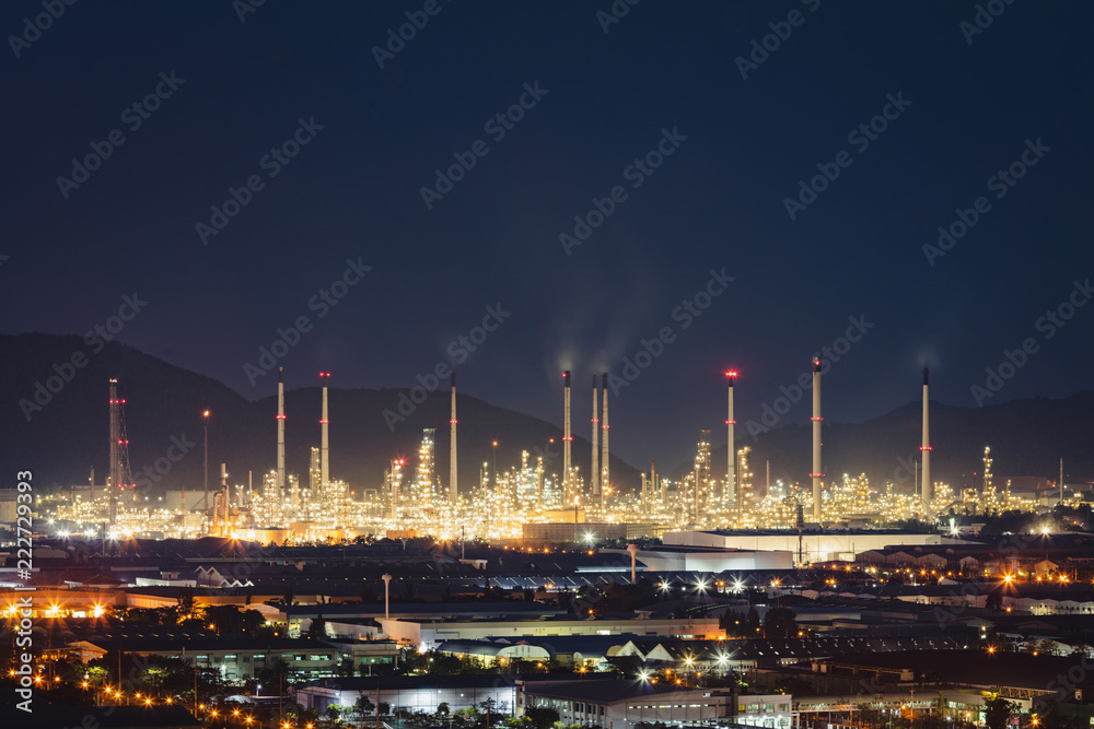 Refinery plant area at night
