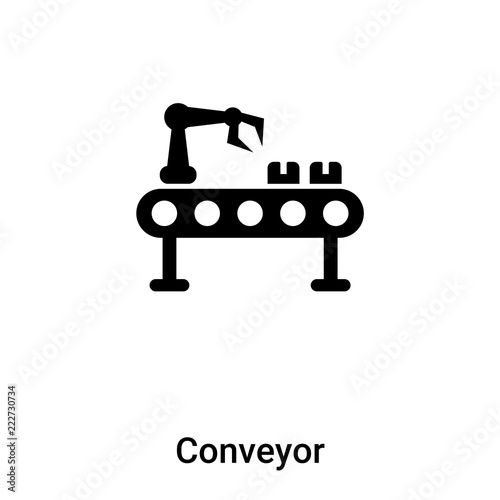 Conveyor icon vector isolated on white background, logo concept of Conveyor sign on transparent background, black filled symbol