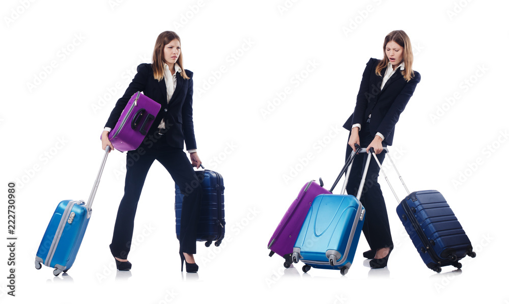 Woman with suitacases preparing for summer vacation Woman with suitacases preparing for summer vacation