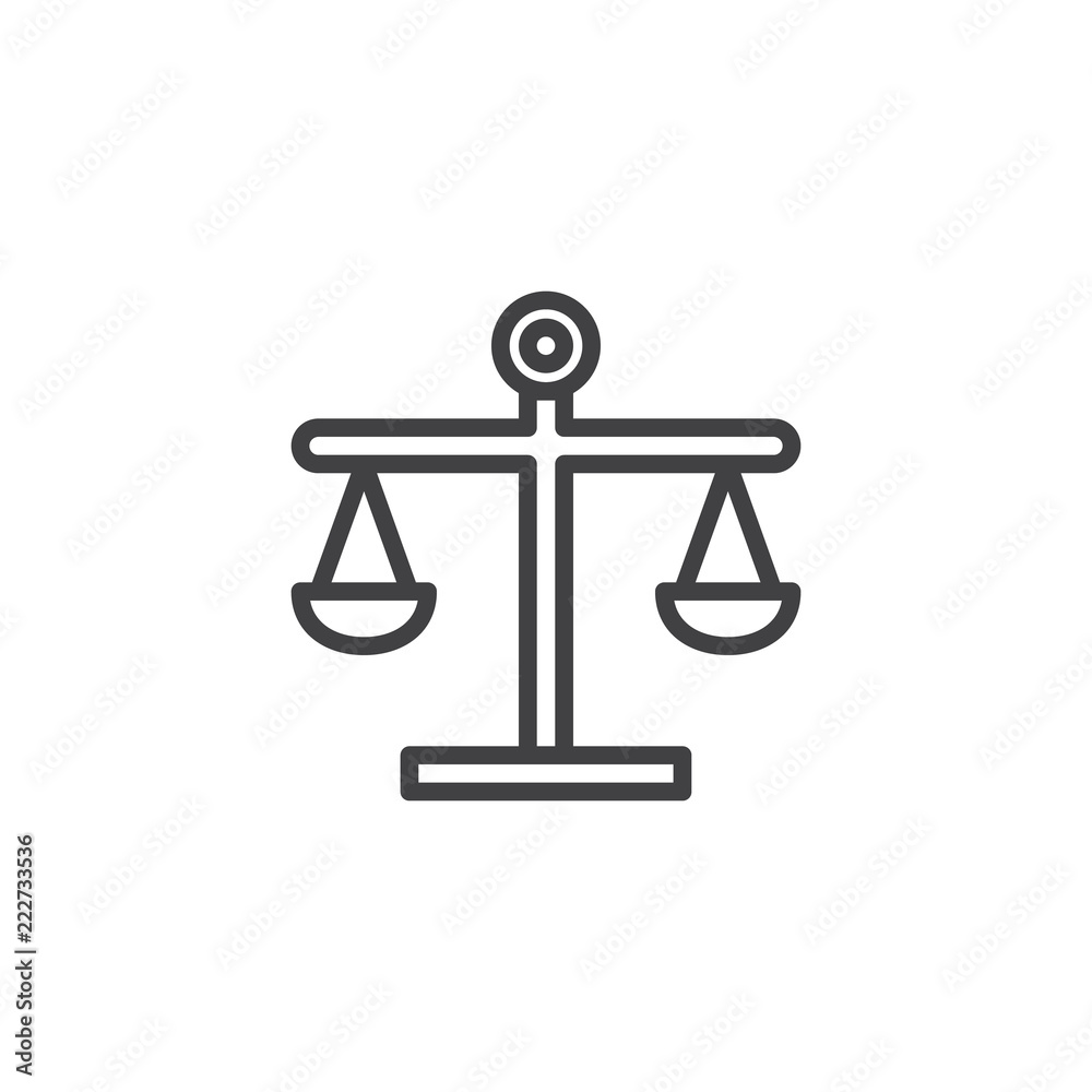 Balance outline icon. linear style sign for mobile concept and web design. Scales simple line vector icon. Libra symbol, logo illustration. Pixel perfect vector graphics Balance outline icon. linear style sign for mobile concept and web design. Scales simple line vector icon. Libra symbol, logo illustration. Pixel perfect vector graphics