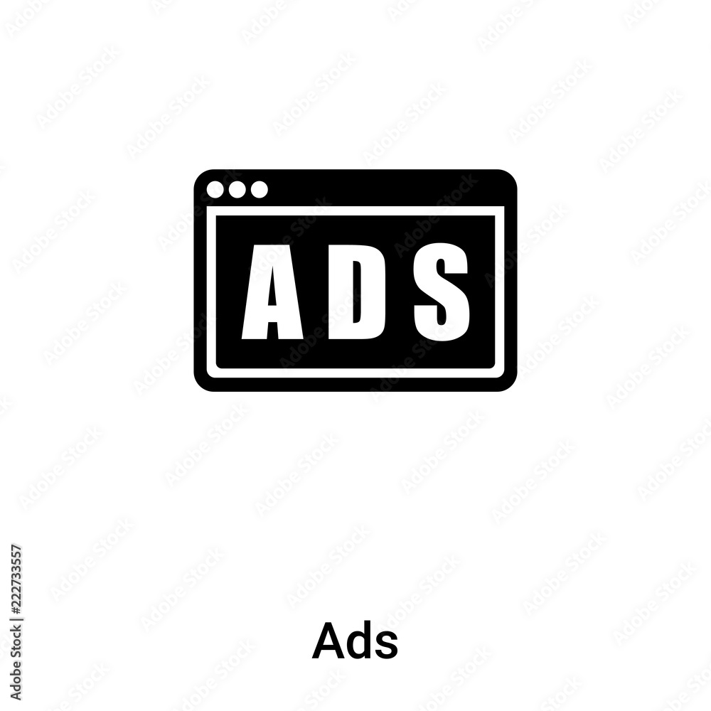 Ads icon vector isolated on white background, logo concept of Ads sign on transparent background, black filled symbol Ads icon vector isolated on white background, logo concept of Ads sign on transparent background, black filled symbol