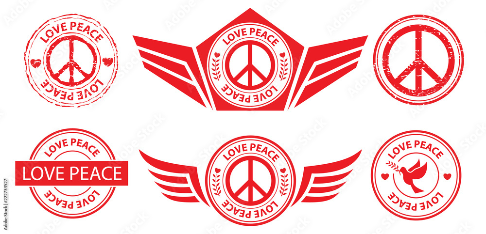 Obraz premium red love peace label banner stamp sign set, vector, illustration symbol