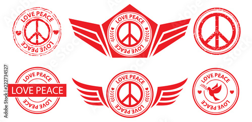 red love peace label banner stamp sign set, vector, illustration symbol