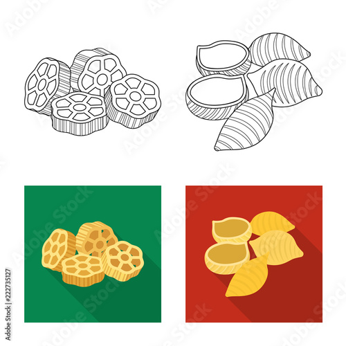 Vector design of pasta and carbohydrate sign. Collection of pasta and macaroni stock symbol for web.