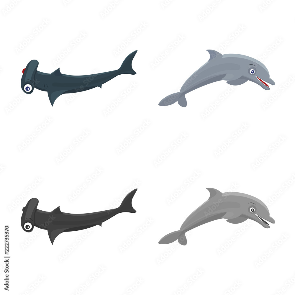 Vector illustration of sea and animal symbol. Collection of sea and marine stock vector illustration. Vector illustration of sea and animal symbol. Collection of sea and marine stock vector illustration.