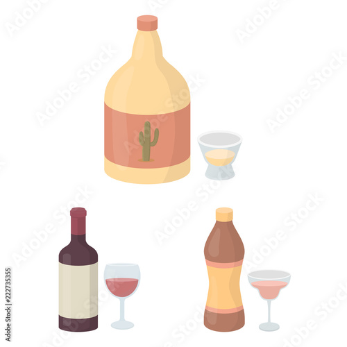 Types of alcohol cartoon icons in set collection for design. Alcohol in bottles vector symbol stock web illustration.