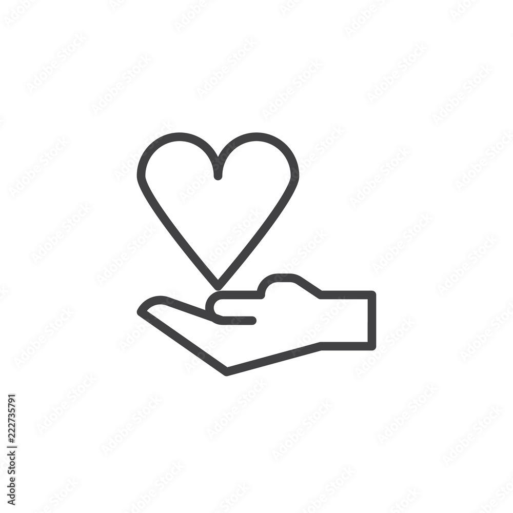 Donation hand with heart outline icon. linear style sign for mobile concept and web design. Charity simple line vector icon. Symbol, logo illustration. Pixel perfect vector graphics Donation hand with heart outline icon. linear style sign for mobile concept and web design. Charity simple line vector icon. Symbol, logo illustration. Pixel perfect vector graphics