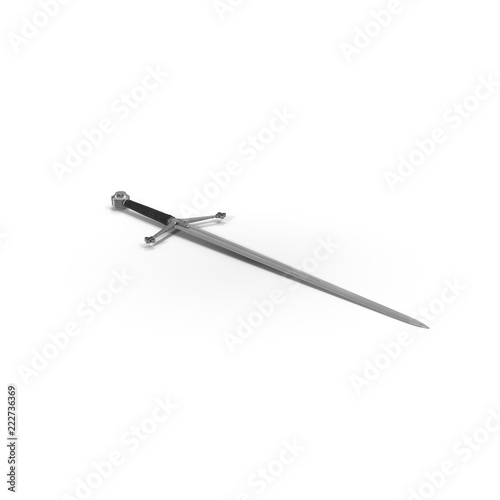 Medieval Knight Sword on white. 3D illustration