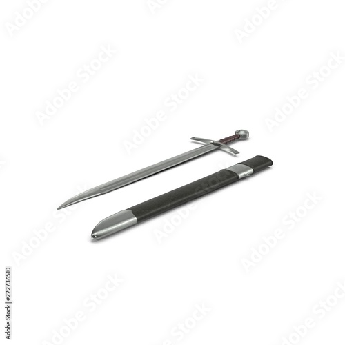 European Falchion Sword on white. 3D illustration © 2dmolier