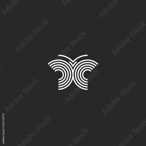 Butterfly logo mockup, insect tattoo mascot, black and white linear simple t-shirt print emblem