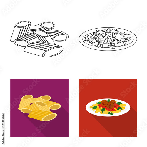 Vector design of pasta and carbohydrate symbol. Collection of pasta and macaroni vector icon for stock.