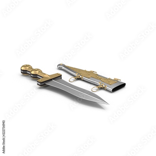 Roman Pugio Dagger with Sheath on white. 3D illustration photo