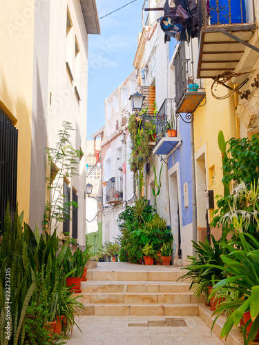 Fototapeta Naklejka Na Ścianę i Meble -  Beautiful narrow alley in the old town of Alicante. Spain