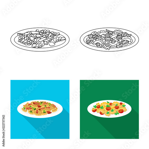 Vector design of pasta and carbohydrate icon. Set of pasta and macaroni vector icon for stock.