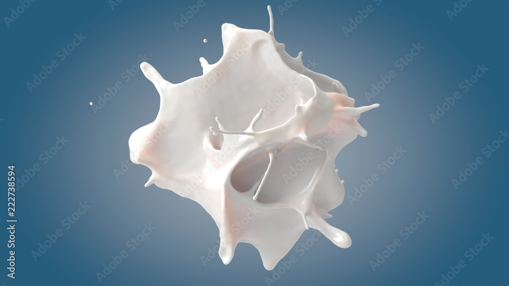 3d rendering milk splashing on blue blackground. 3d rendering milk splashing on blue blackground.