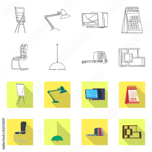 Isolated object of furniture and work symbol. Collection of furniture and home vector icon for stock.