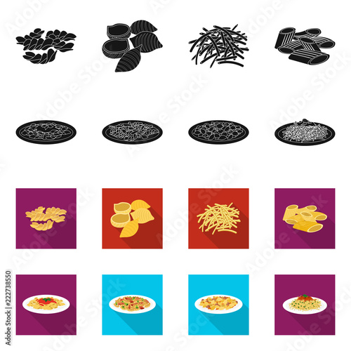 Vector illustration of pasta and carbohydrate logo. Collection of pasta and macaroni vector icon for stock.