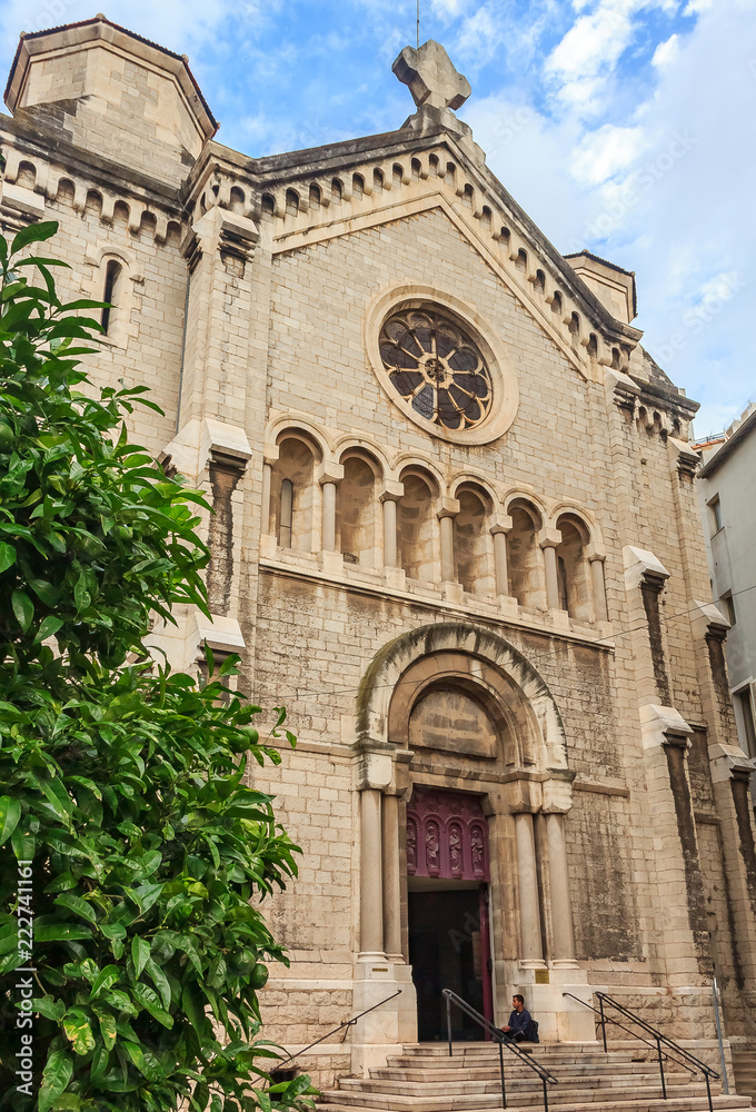 Facade of 19th-century Church of Our Lady of Good Voyage in Cannes France