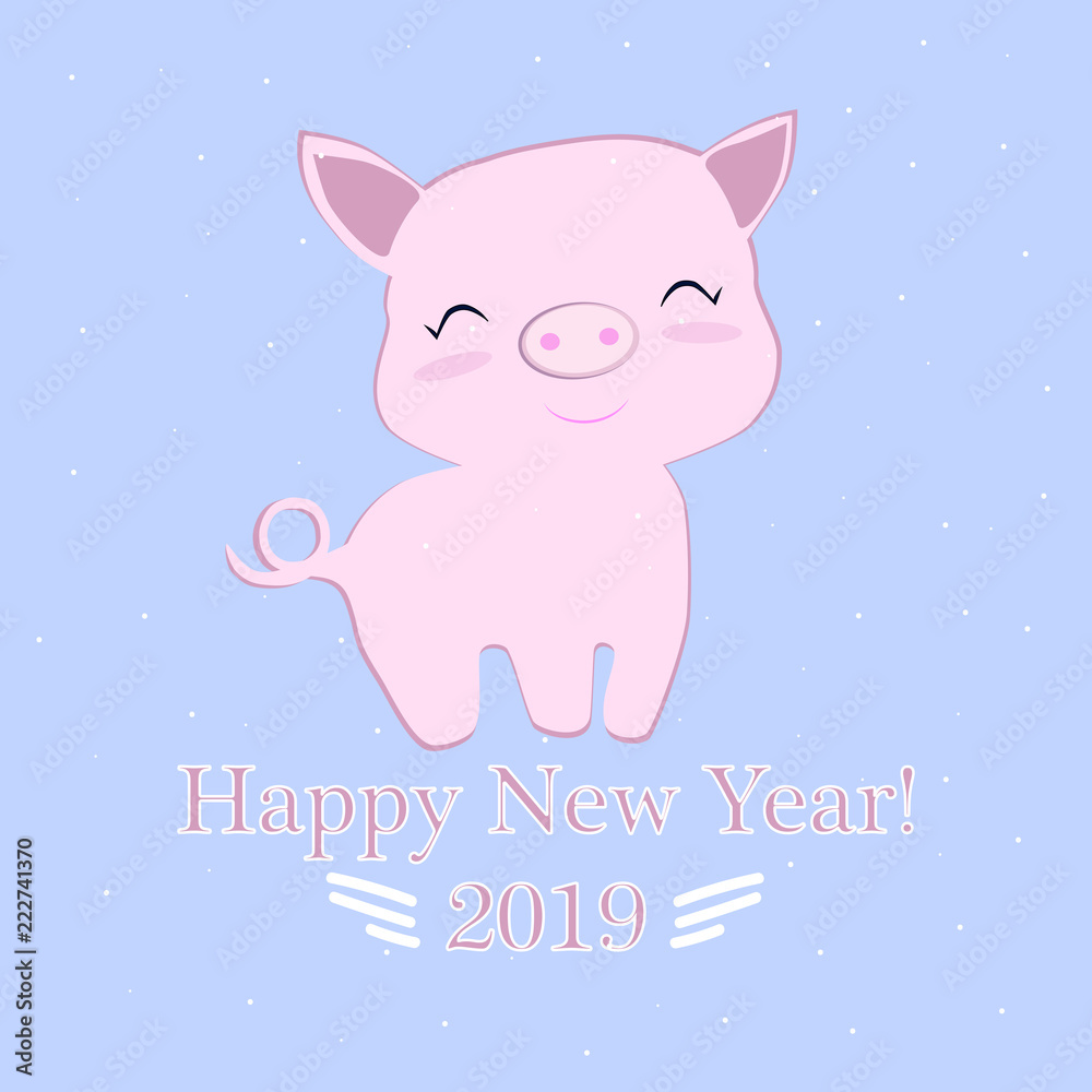 Happy New Year 2019 funny card design with cartoon pigs face Happy New Year 2019 funny card design with cartoon pigs face