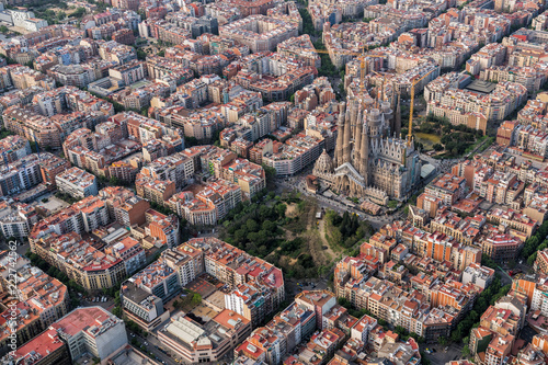 Aerial view of Barcelona Eixample residencial district, Spain