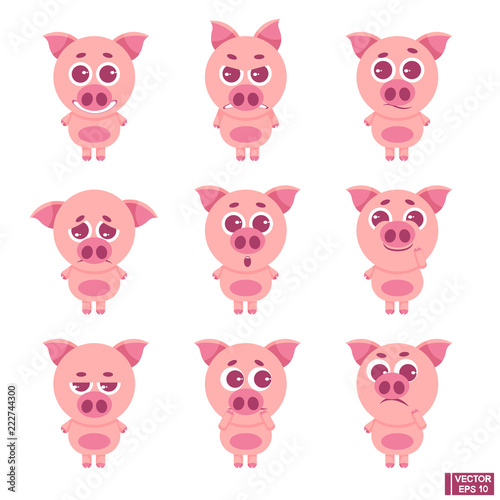 Set of emoji cute pig.