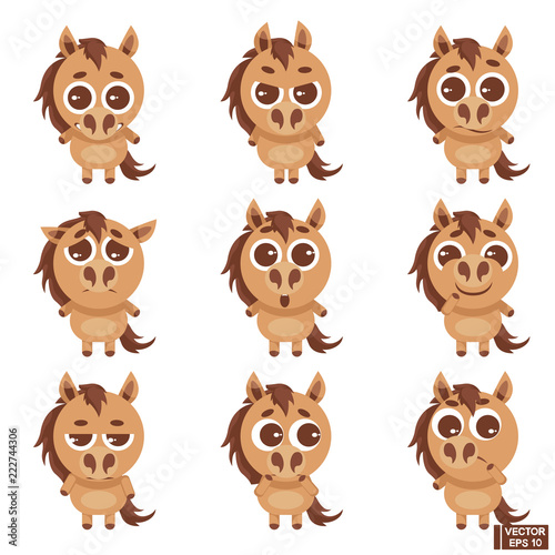 Set of emoji cute horse.