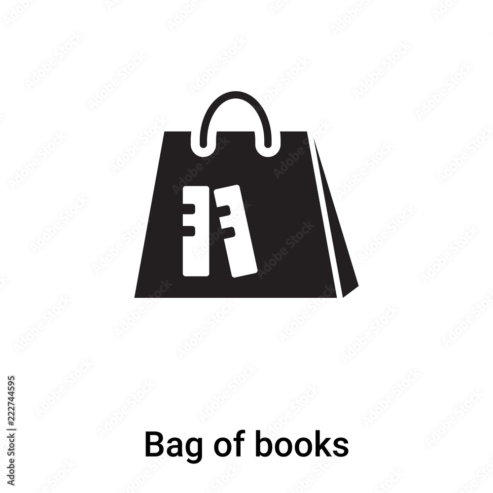 Bag of books icon vector isolated on white background, logo concept of Bag of books sign on transparent background, black filled symbol Bag of books icon vector isolated on white background, logo concept of Bag of books sign on transparent background, black filled symbol