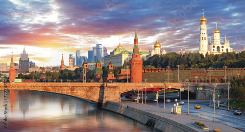 Moscow Kremlin and river in morning, Russia