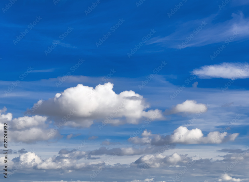 Fototapeta premium Sky with dramatic clouds. Natural background. Cloudscape with copy space. Side view.